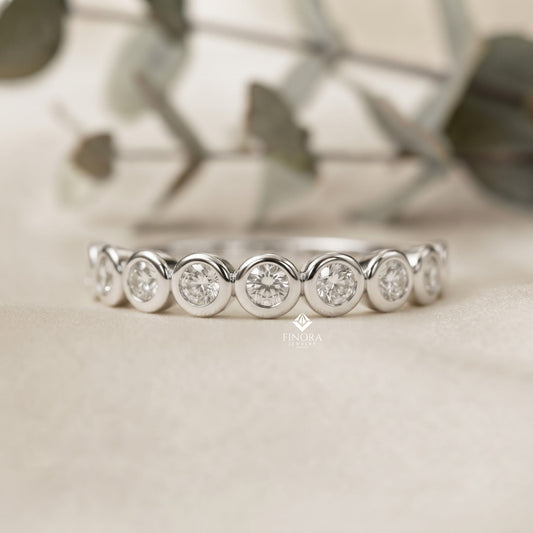 Bezel Set Diamond Eternity Band – Available in 925 Silver, 10K/14K Gold (Rose/White/Yellow), & Platinum By Finora Jewelry