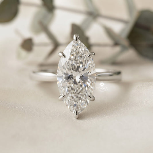 Marquise Cut Moissanite Solitaire Engagement Ring – Sleek Design in 925 Silver, 10K & 14K White, Yellow, Rose Gold, or Platinum | Finora Jewelry
