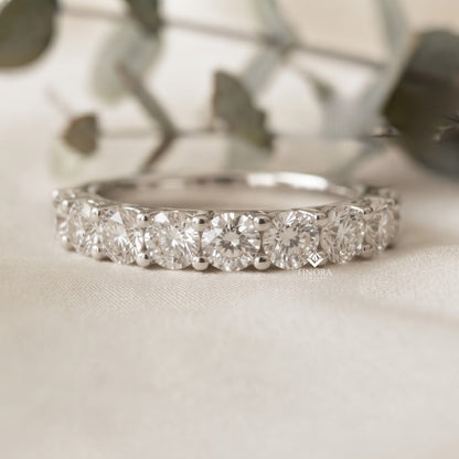 Classic Round Cut Moissanite Half Eternity Wedding Band, Stackable Minimal Ring – Finora Jewelry