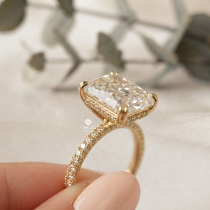 Radiant Cut Moissanite Engagement Ring –  Hidden Halo Gold Bridal Jewelry