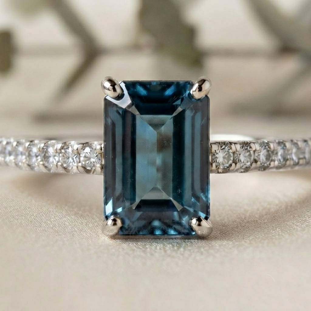 emerald gemstone bridal ring –  blue topaz solitaire – timeless engagement ring