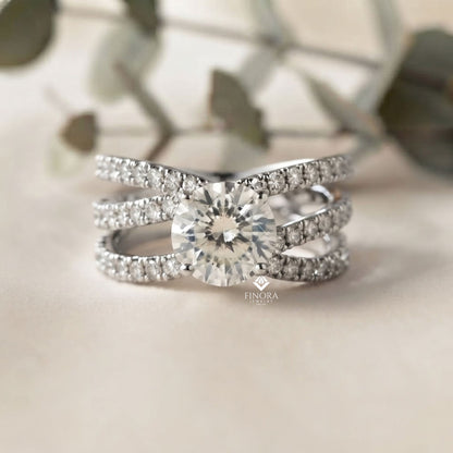 Round Cut Multi-Band Diamond Engagement Ring