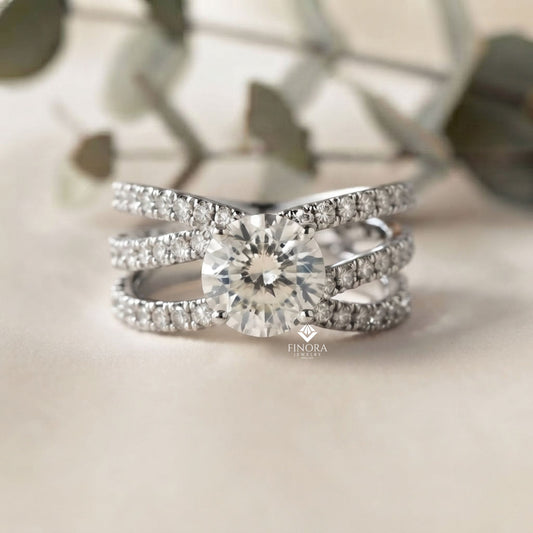 Round Cut Multi-Band Diamond Engagement Ring
