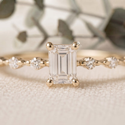 Emerald Cut Stacking Ring –  Minimalist Diamond Bar Band –   Dainty Gold Everyday Jewelry