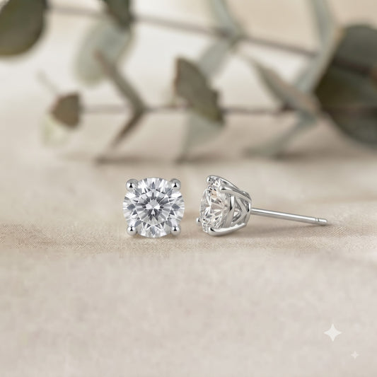 Classic Round Moissanite Stud Earrings – 4MM Solitaire, 10K-18K Gold, Sterling Silver