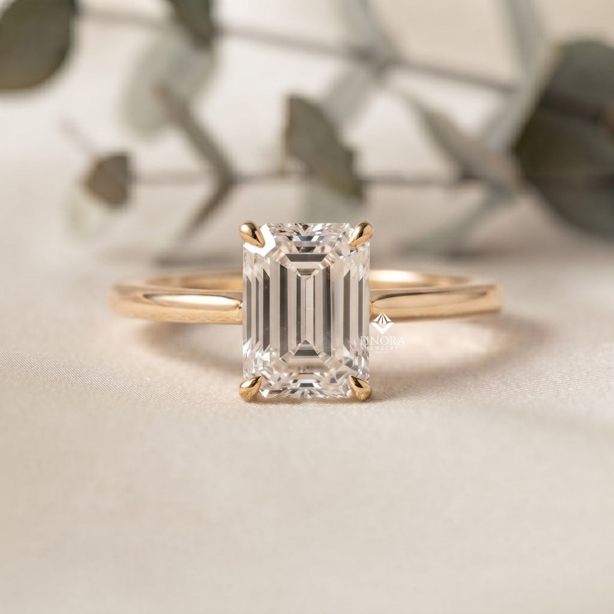 emerald cut colorless moissanite ring  –  minimalist bridal jewelry