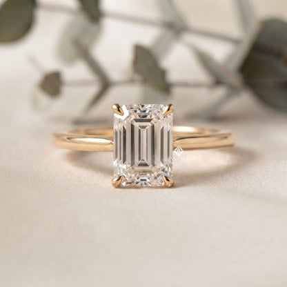 Emerald Cut Colorless Moissanite Ring  –  Minimalist Bridal Jewelry