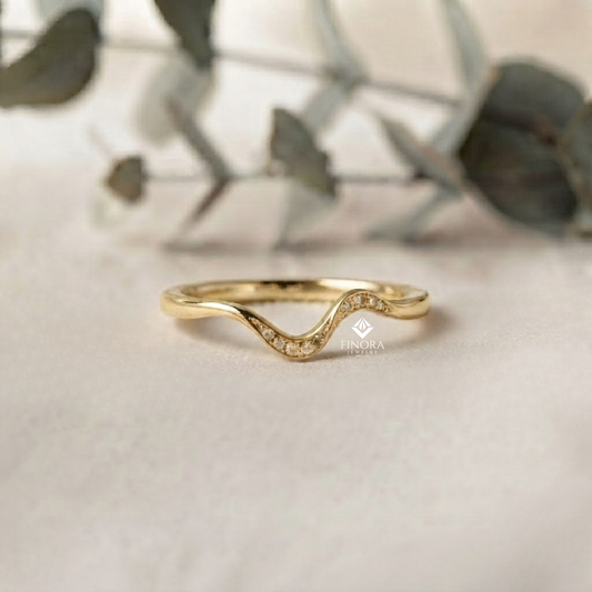 Wavy Diamond Stacking Band –   Delicate Curved Wedding Ring