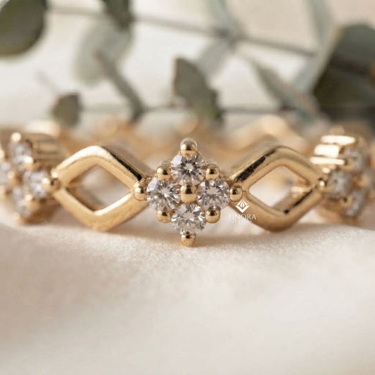 Diamond Clover Stacking Ring – Delicate Floral Gold Band – Minimalist Geometric Jewelry