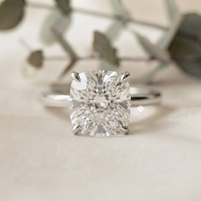 Cushion Cut Moissanite Solitaire Engagement Ring – Elegant 4-Prong Setting in White Gold, Yellow Gold, Rose Gold, or Platinum | Finora Jewelry