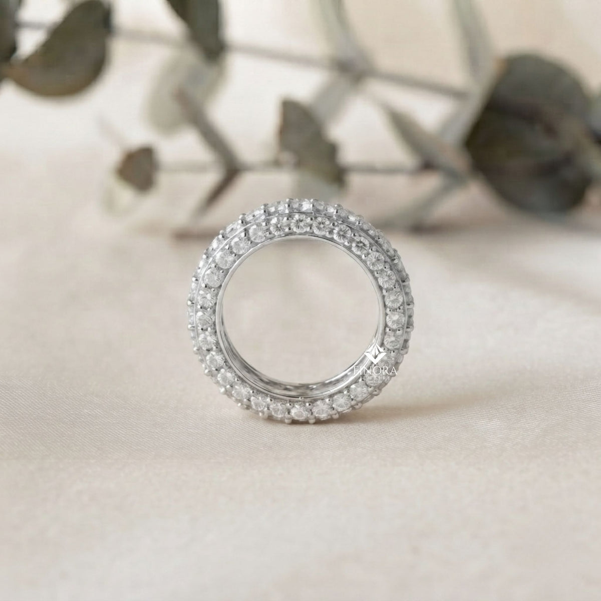 round cut moissanite full eternity wedding band in 925 sterling silver – finora jewelry