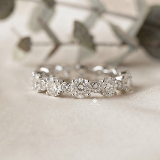 Alternating Bezel-Set Diamond Eternity Band Ring in 925 Silver, 10K/14K Gold (Rose/White/Yellow), & Platinum – Finora Jewelry