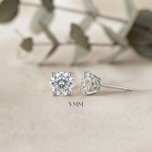 Classic Round Moissanite Stud Earrings – 4MM Solitaire, 10K-18K Gold, Sterling Silver