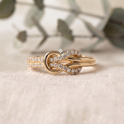 Love Knot Diamond Ring – Infinity Knot Engagement Band (10K-18K Gold, Sterling Silver)