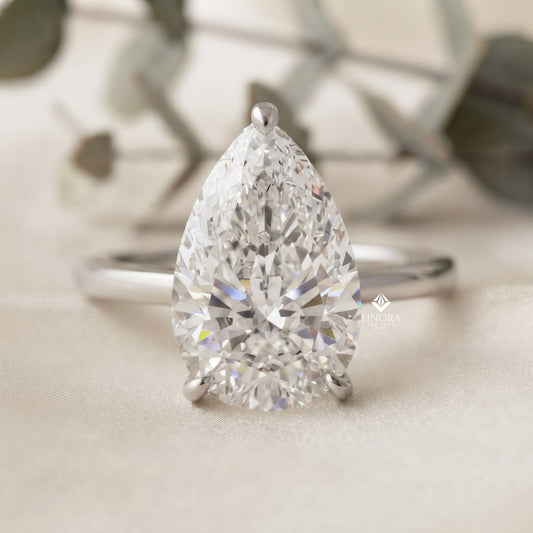 Pear Cut Moissanite Solitaire Engagement Ring – Teardrop Promise Ring for Her – 925 Silver / 10K & 14K Gold / Rose, Yellow, White Gold / Platinum | Finora Jewelry