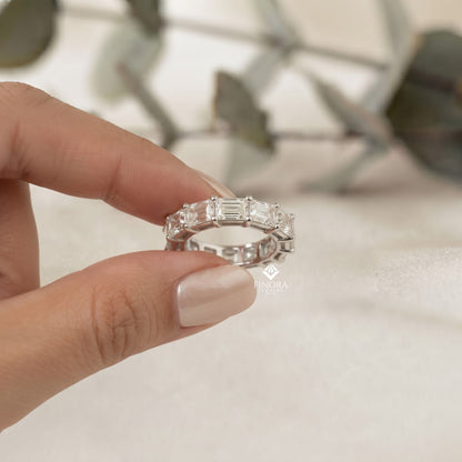Baguette Cut Moissanite Eternity Wedding Band, Stackable Ring in 925 Silver, 10K & 14K Gold – Finora Jewelry