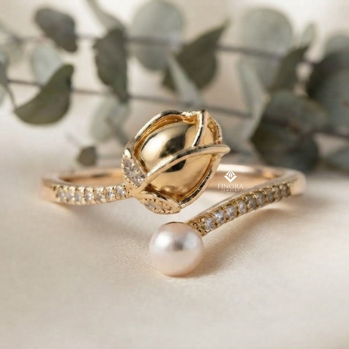 tulip flower ring –  dainty floral gold jewelry for her