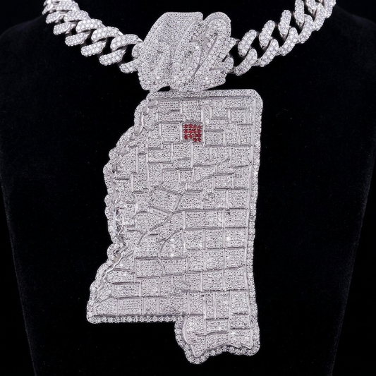 Finora Jewelry: Custom Mississippi '662' Diamond Pendant – Fully Iced State Map Design