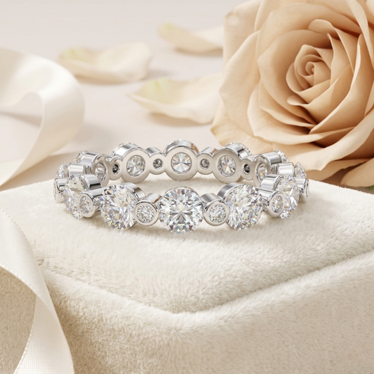 Alternating Bezel-Set Diamond Eternity Band Ring in 925 Silver, 10K/14K Gold (Rose/White/Yellow), & Platinum – Finora Jewelry