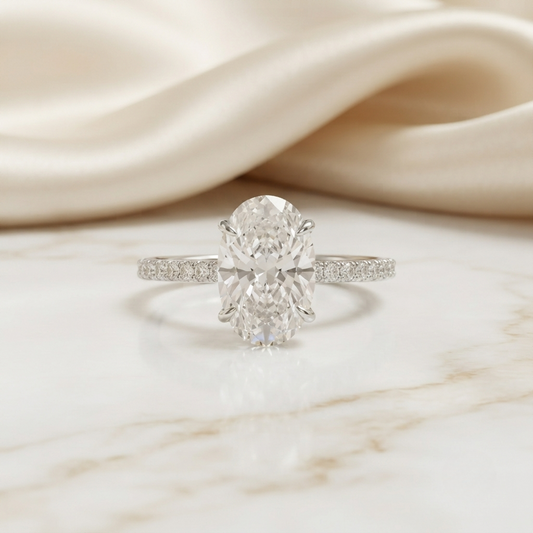 3.51 CT Oval Cut Moissanite Engagement Ring | Colorless VVS Pavé Band | 925 Sterling Silver | Finora Jewelry