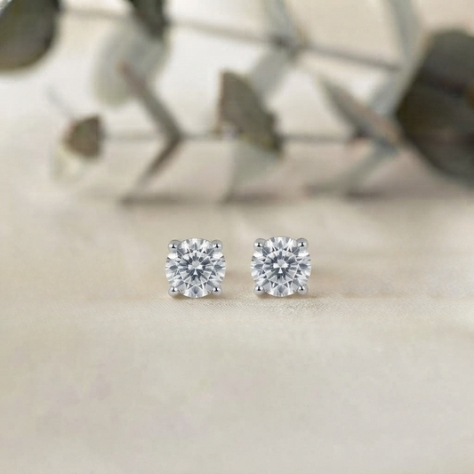 Classic Round Moissanite Stud Earrings – 4MM Solitaire, 10K-18K Gold, Sterling Silver