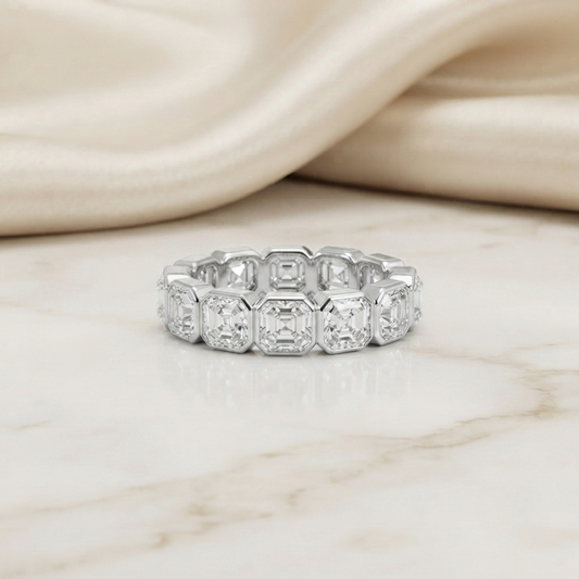 Asscher Cut Moissanite Eternity Wedding Band, Luxury Statement Ring – Finora Jewelry