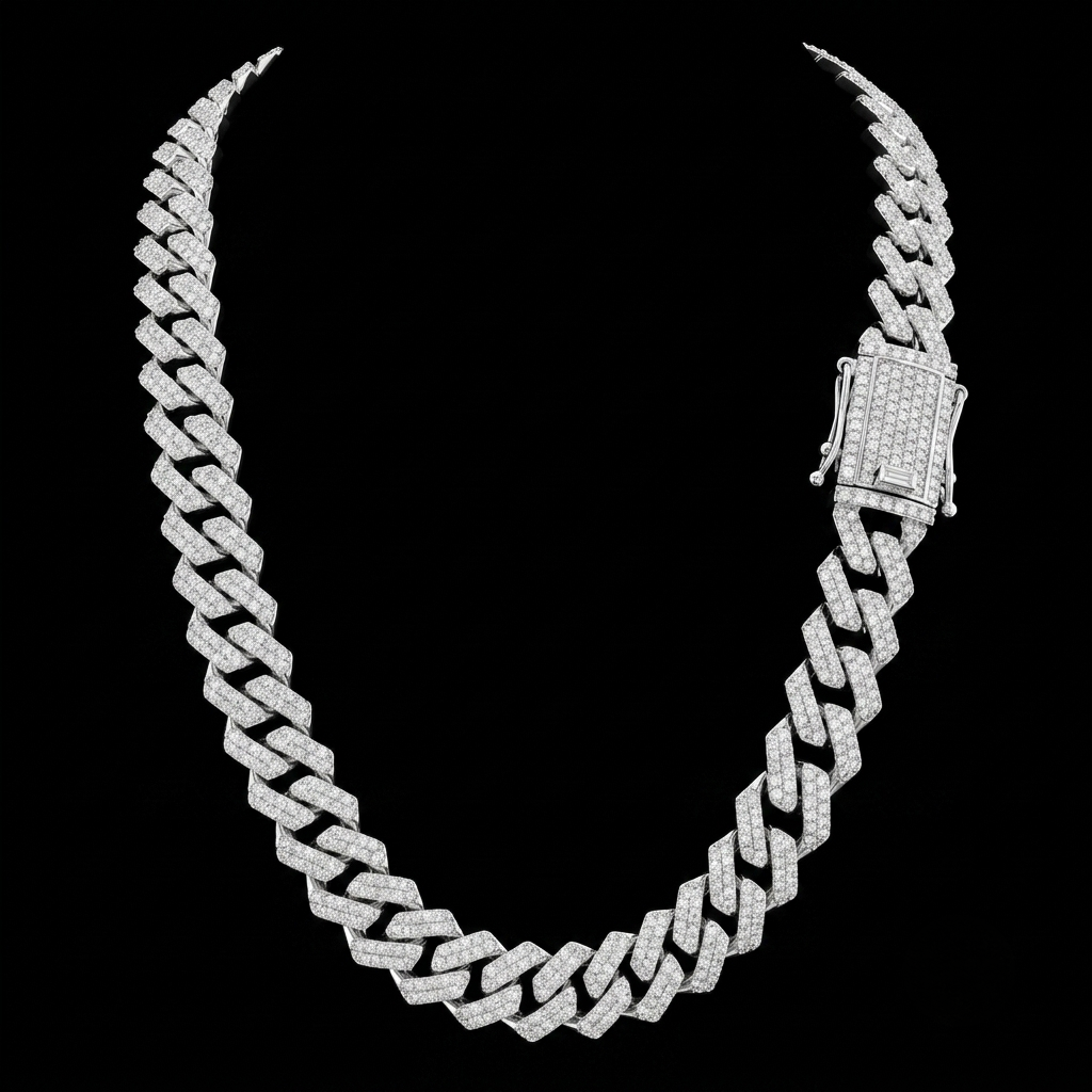 10mm moissanite silver sleek prong cuban link chain - 2.5mm low profile choker