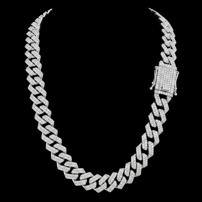 10mm Moissanite Silver Sleek Prong Cuban Link Chain - 2.5mm Low Profile Choker