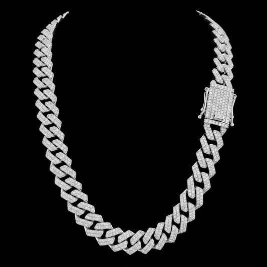 10mm Moissanite Silver Sleek Prong Cuban Link Chain - 2.5mm Low Profile Choker