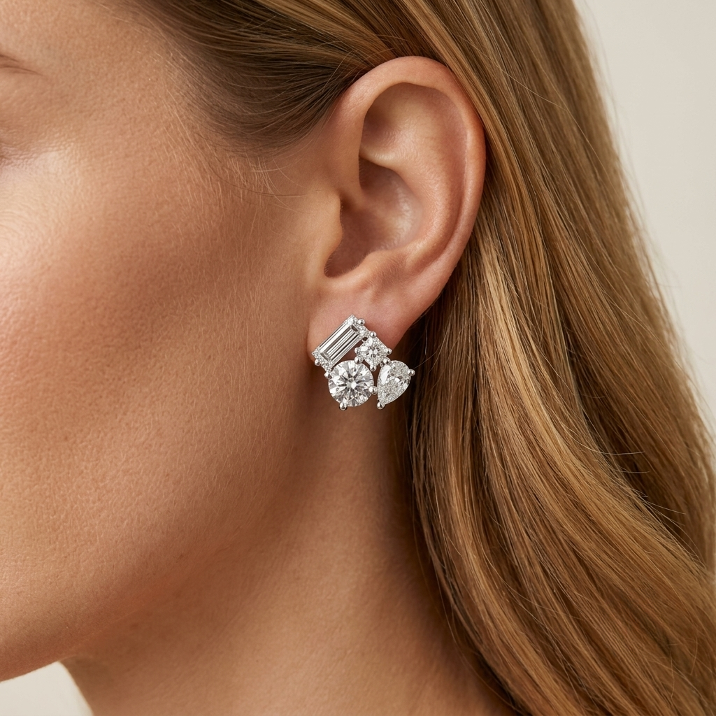 multi-cut cluster stud earrings