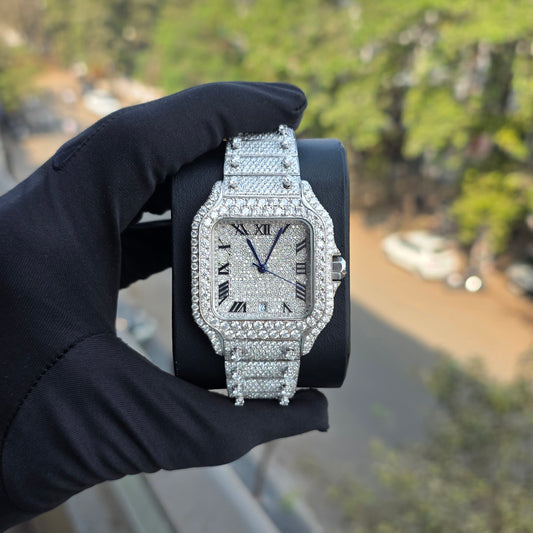 41mm Bust Down Watch Iced Out Watch – White Roman Square Dial Men Watch