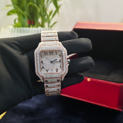 41mm Bust Down Watch Iced Out Watch – Rose Gold Arabic Square Dial Men Watch