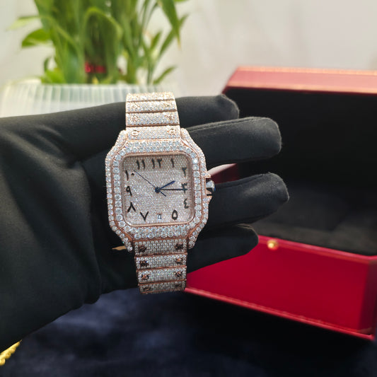 41mm Bust Down Watch Iced Out Watch – Rose Gold Arabic Square Dial Men Watch