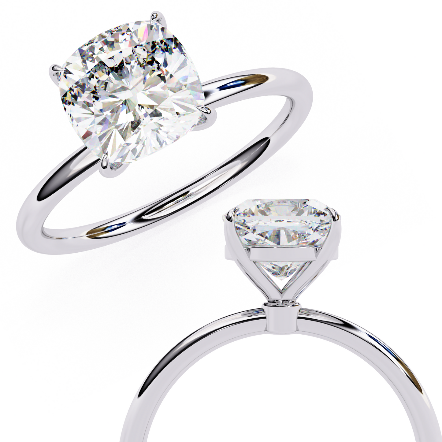 cushion cut moissanite solitaire engagement ring – elegant 4-prong setting in white gold, yellow gold, rose gold, or platinum | finora jewelry