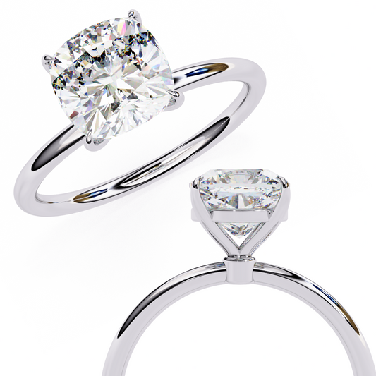Cushion Cut Moissanite Solitaire Engagement Ring – Elegant 4-Prong Setting in White Gold, Yellow Gold, Rose Gold, or Platinum | Finora Jewelry