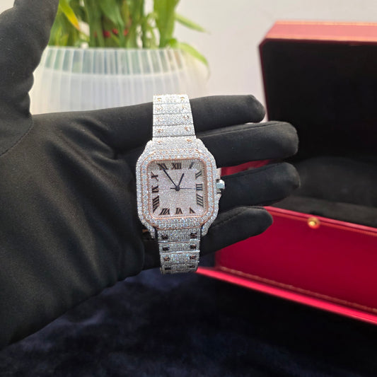 36mm Bust Down Watch Iced Out Watch – Rose White Roman Square Dial Women Watch