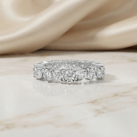 Marquise & Round Diamond Crown Ring – Regal Wedding or Anniversary Band for Her – Finora Luxe Sparkle