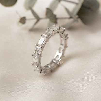 Baguette Cut Moissanite Eternity Wedding Band, Stackable Ring in 925 Silver, 10K & 14K Gold – Finora Jewelry