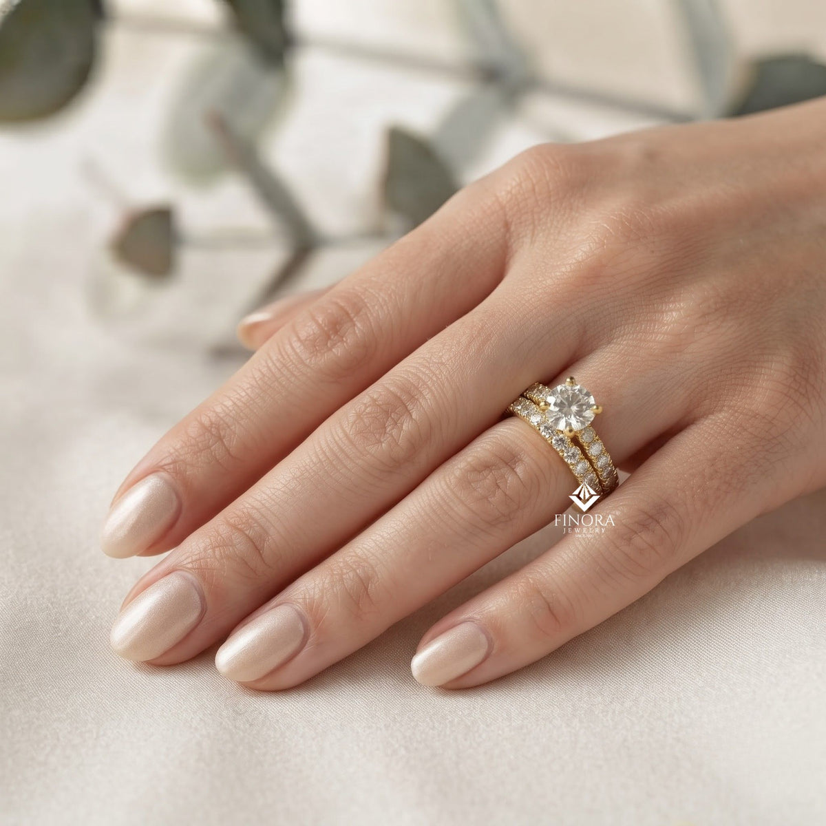 round cut lab grown diamond solitaire eternity ring – pave band, dainty gold fine jewelry
