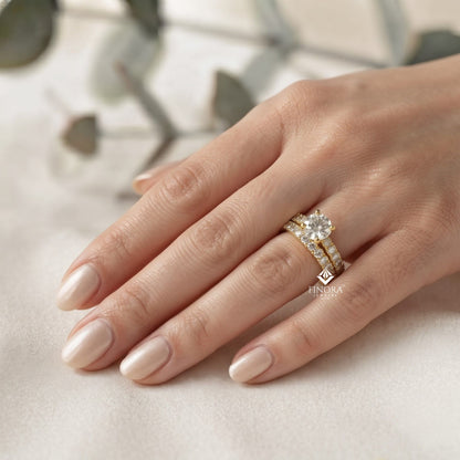 Round Cut Lab Grown Diamond Solitaire Eternity Ring – Pave Band, Dainty Gold Fine Jewelry