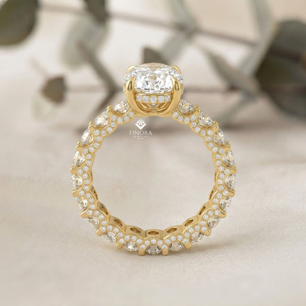 5ct oval cut lab grown diamond  solitaire eternity ring – pave band, dainty gold fine jewelry