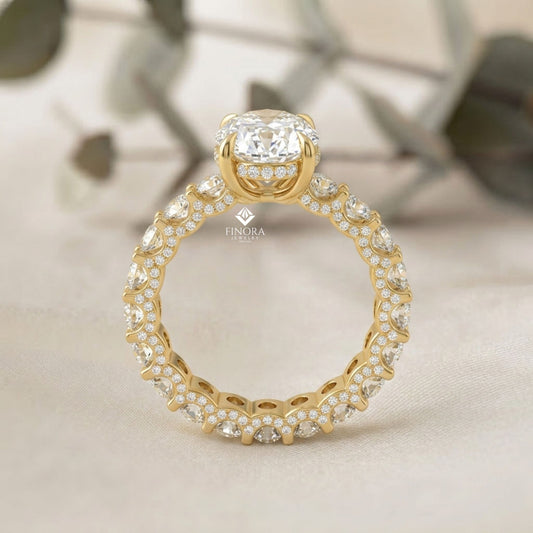 5ct Oval Cut Lab Grown Diamond  Solitaire Eternity Ring – Pave Band, Dainty Gold Fine Jewelry