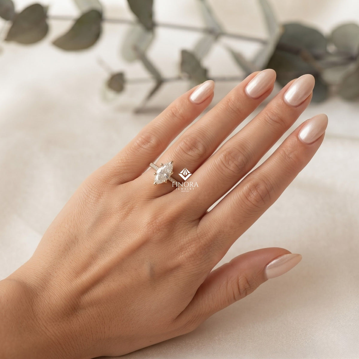 marquise wedding ring set – elegant gold bridal ring – fine jewelry for engagement