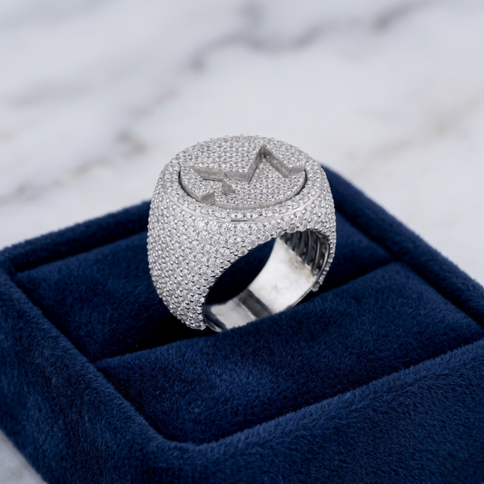 Custom Initial Letter Iced-Out Ring – Micro Pave Setting by Finora Jewelry