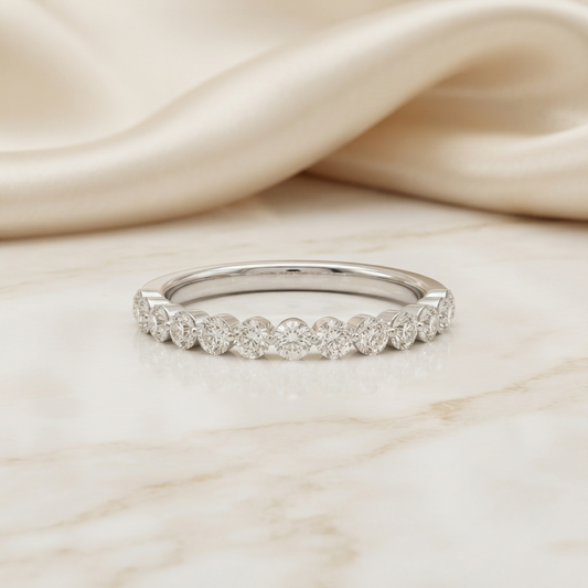0.62 CT Round Cut Moissanite Half Eternity Band | Colorless VVS Wedding Ring | 925 Sterling Silver | Finora Jewelry