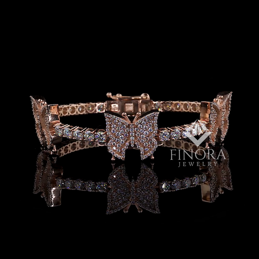 Finora Jewelry: Radiant Butterfly Diamond Bracelet in Rose Gold