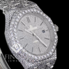 41MM White Gold Plated Fully Iced Hex Bezel Moissanite Watch with Pave Dial, Stick Markers & Date Display