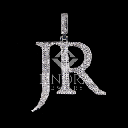 Custom Letter Pendant in White Gold Finish with Hand-Set Moissanite Stones – Fully Iced Bubble Font Initial Charm for Chains
