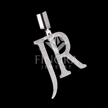Custom Letter Pendant in White Gold Finish with Hand-Set Moissanite Stones – Fully Iced Bubble Font Initial Charm for Chains
