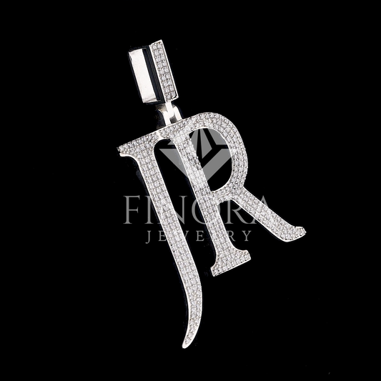 Custom Letter Pendant in White Gold Finish with Hand-Set Moissanite Stones – Fully Iced Bubble Font Initial Charm for Chains